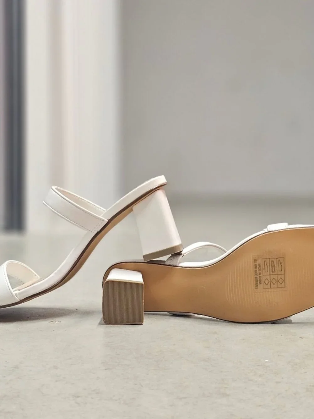 White Faux Leather Block Heel Sandals With Double Straps & Square Toe For Women